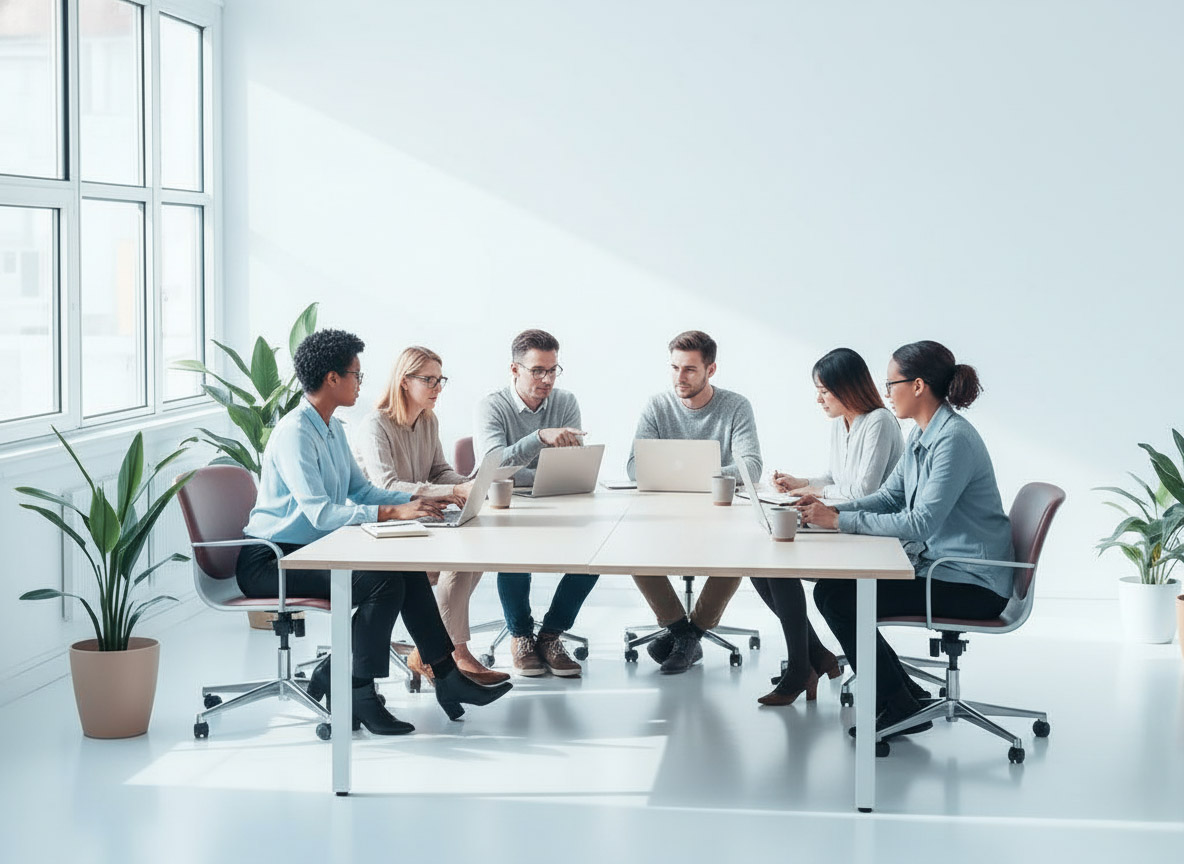 A realistic high resolution depicting a serene and collaborative workspace